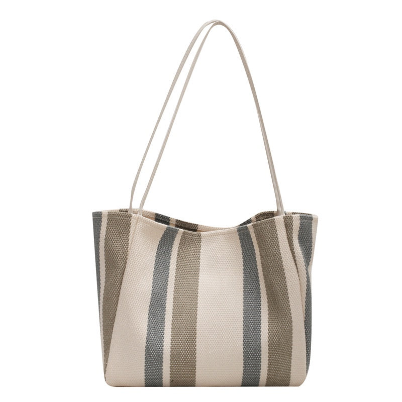IELGY Canvas Stripe Bag Large Capacity Female Bag Trend Summer Simple