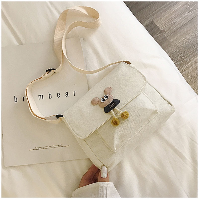 IELGY Korean version canvas bag multi-color optional all-match yellow shoulder bag cartoon crossbody Bag women small fresh