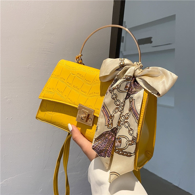 IELGY retro lock stone pattern silk scarf fashion messenger handbag