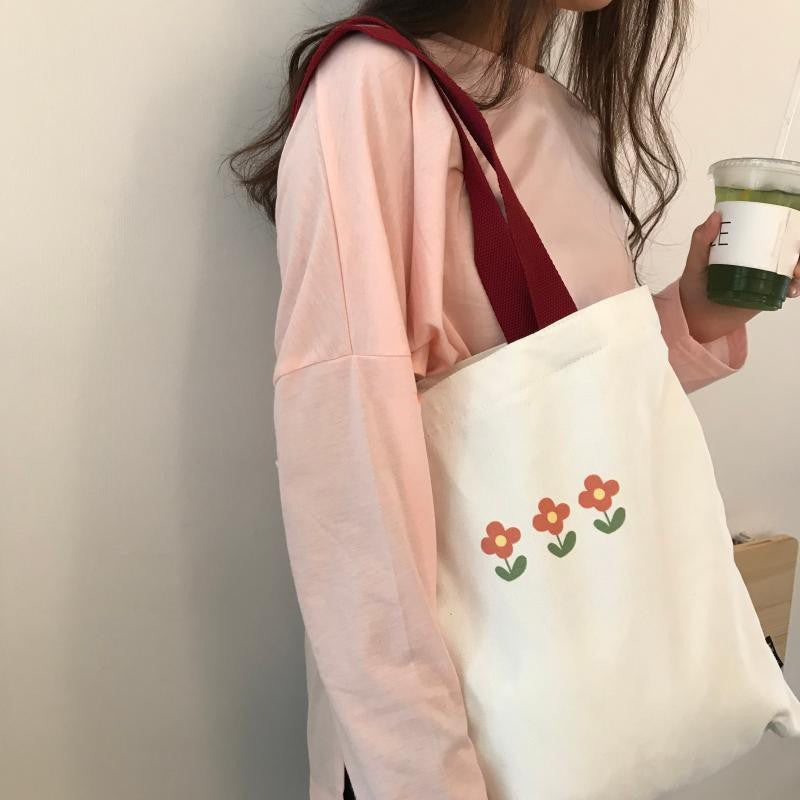 IELGY Japanese literary print cute canvas bag
