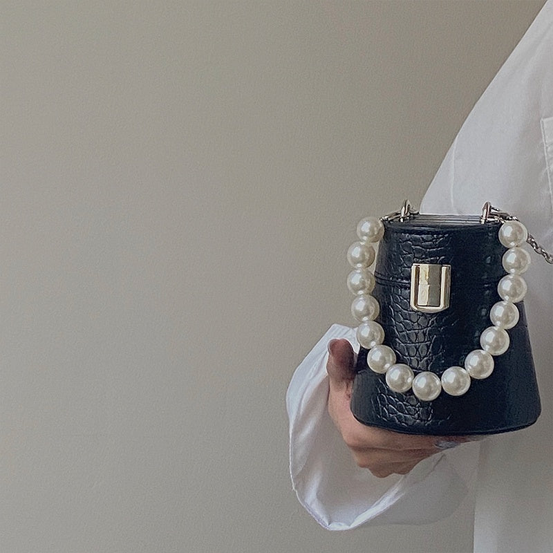 IELGY niche cylinder pearl chain elegant crossbody mini bag