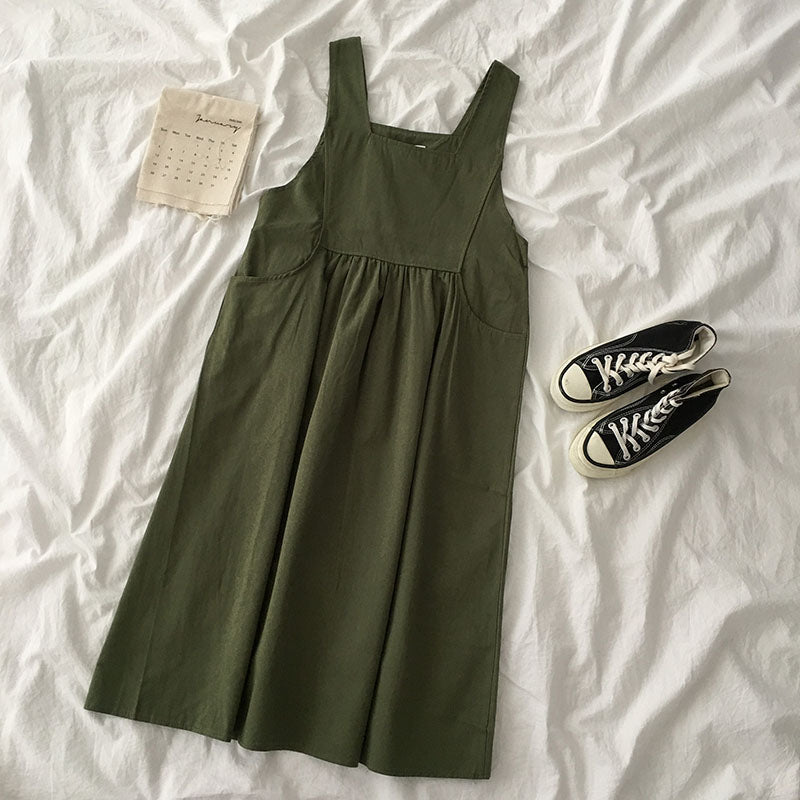 IELGY Korean style student all-match sleeveless suspender dress Solid color can be used inside