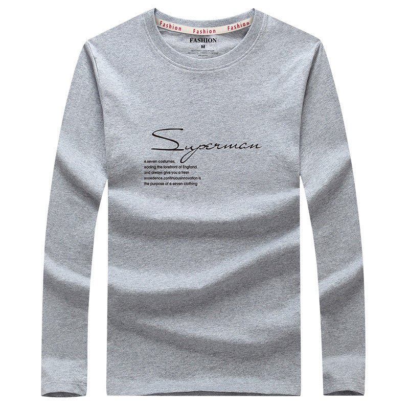 IELGY Men's clothes large size fashion casual Korean version t-shirt black long sleeve all-match round neck