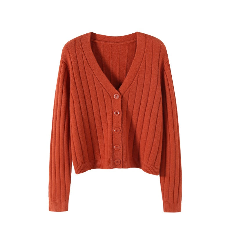 IELGY fashion solid color button outer loose long-sleeved v-neck knitted cardigan women