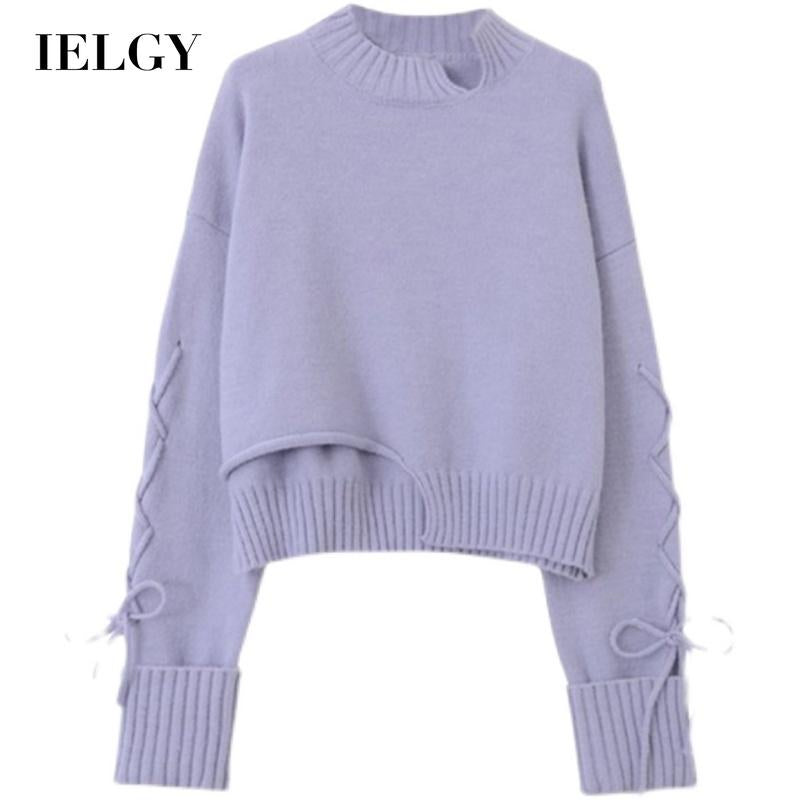 IELGY drawstring long-sleeved loose solid color pullover women