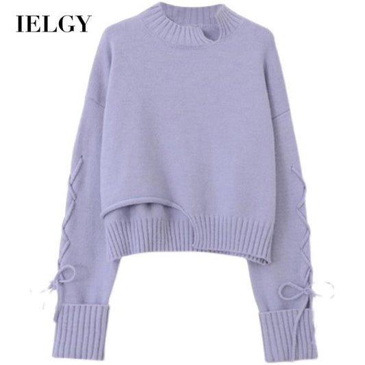 IELGY drawstring long-sleeved loose solid color pullover women
