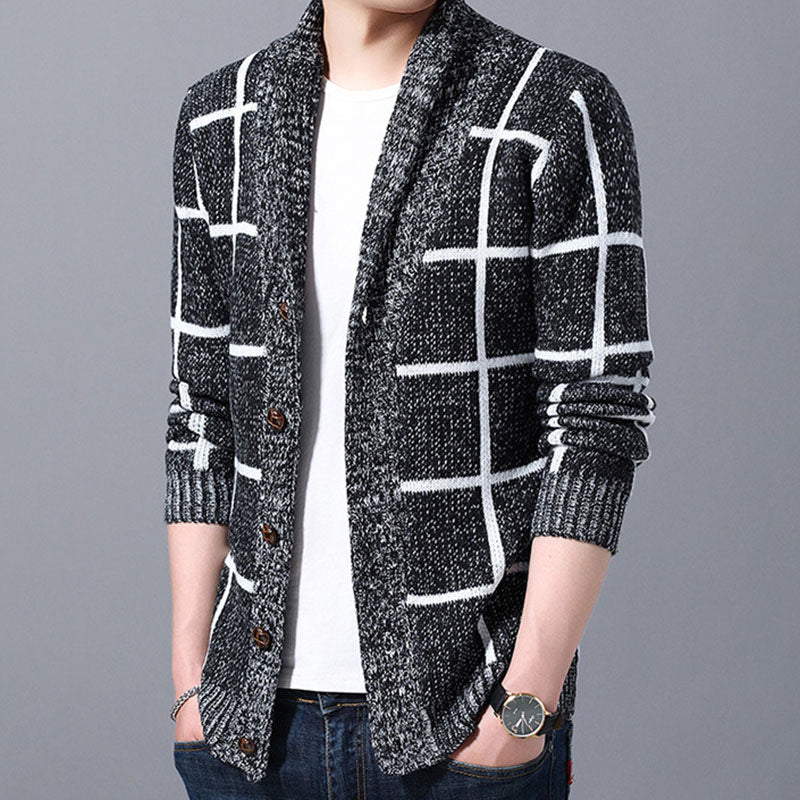 IELGY Men's clothes cardigan knitted plaid simple jacket casual all-match Korean version stylish