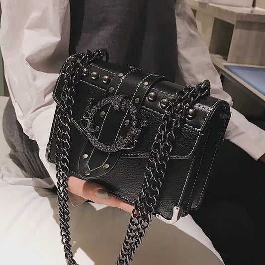 IELGY Women's bag shoulder bag all-match Crossbody chain square bag fashion Korean style solid color retro