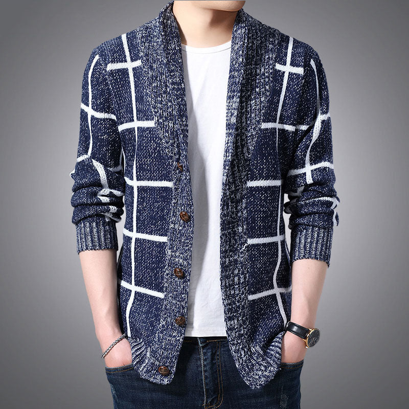 IELGY Men's clothes cardigan knitted plaid simple jacket casual all-match Korean version stylish