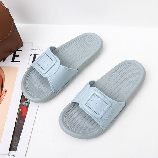 IELGY simple and cute square buckle women's slippers home beach non-slip