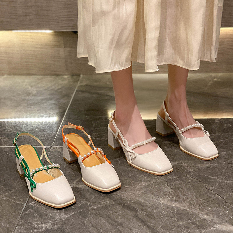 IELGY Baotou closed toes fairy style buckle bow sandals women