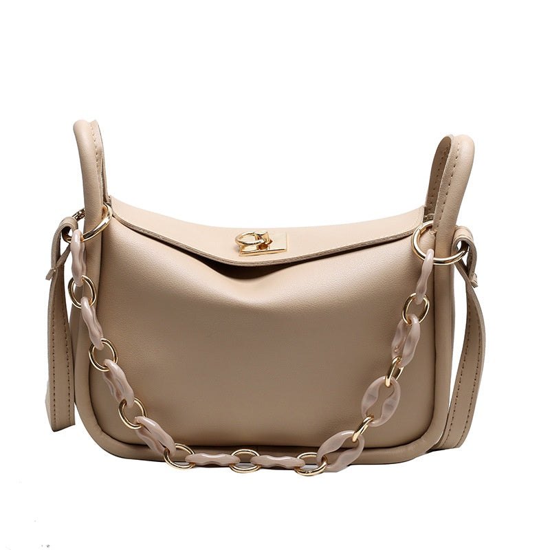 IELGY fashion three-dimensional solid color design sense retro simple chain messenger bag