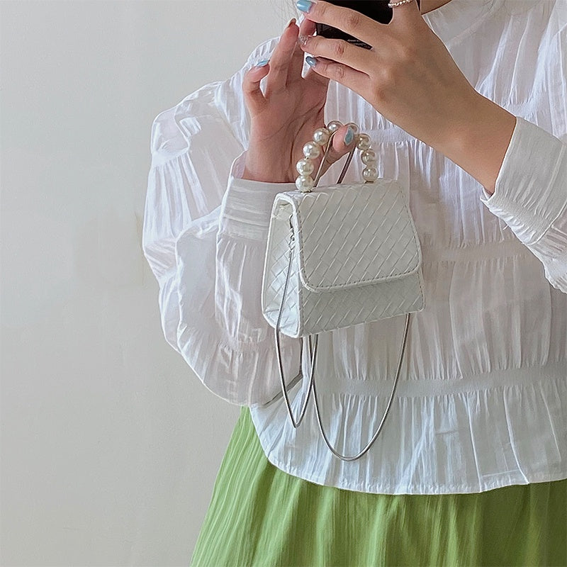 IELGY cute braided mini pearl chain messenger bag women