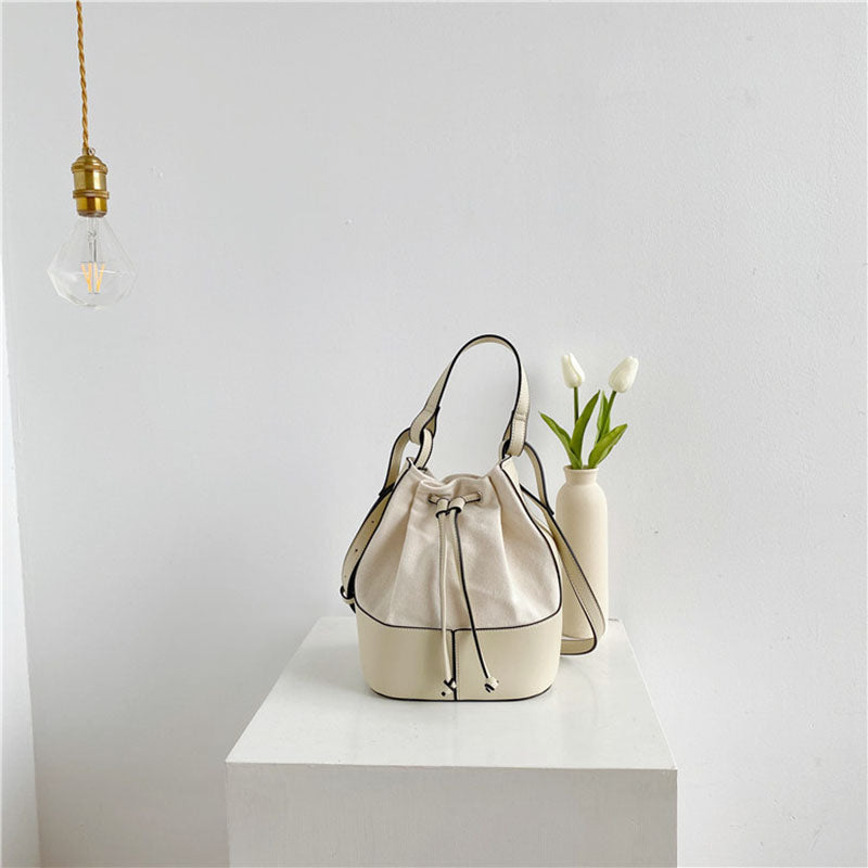 IELGY Korean version Diagonal Portable Fashion Bucket Canvas Women's bag One-shoulder All-match Stitching