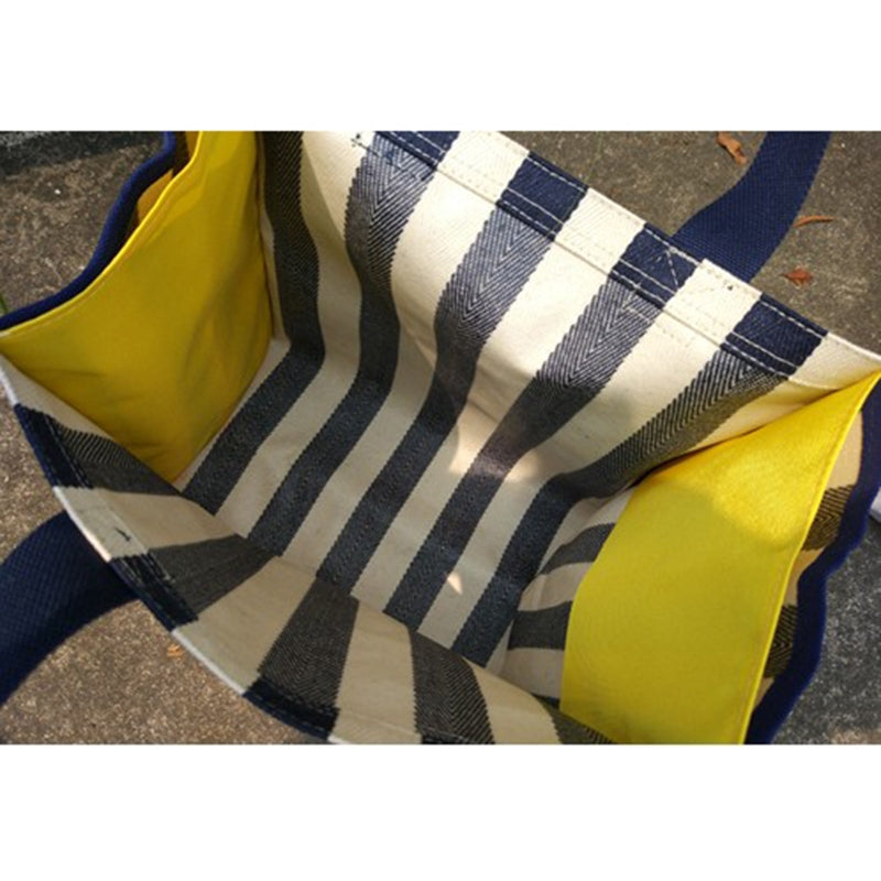 IELGY Large-capacity striped shopping bag canvas Korean mobile handbag