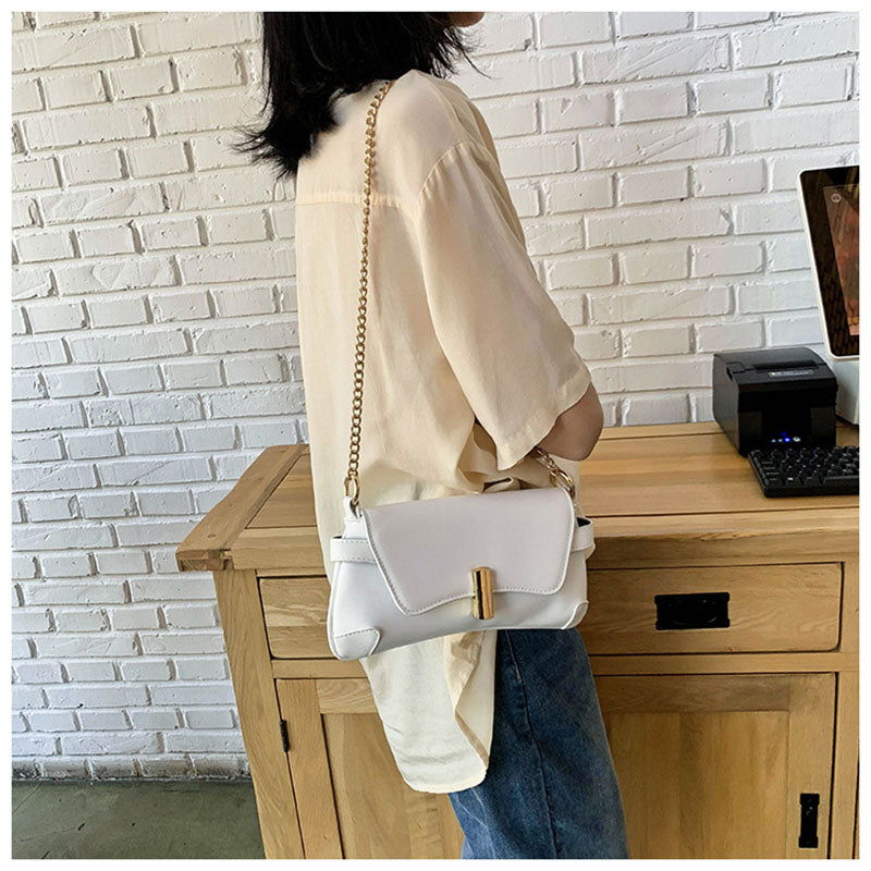 IELGY Casual One shoulder Solid color Commuting Fashion PU White Women's messenger bag Chain
