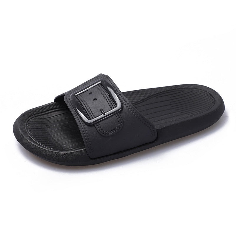 IELGY simple and cute square buckle women's slippers home beach non-slip
