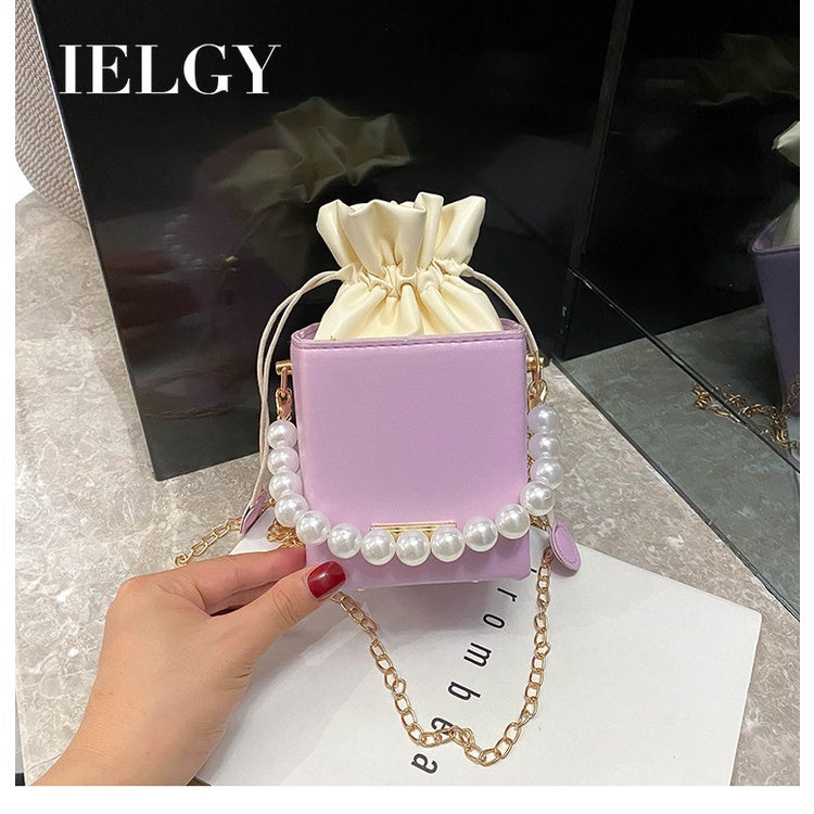 IELGY Small square bag female fashion western style popular all-match pearl portable chain messenger bag