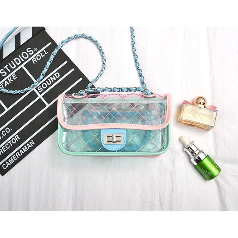 Transparent bag Lingge chain bag Messenger bag Jelly bag