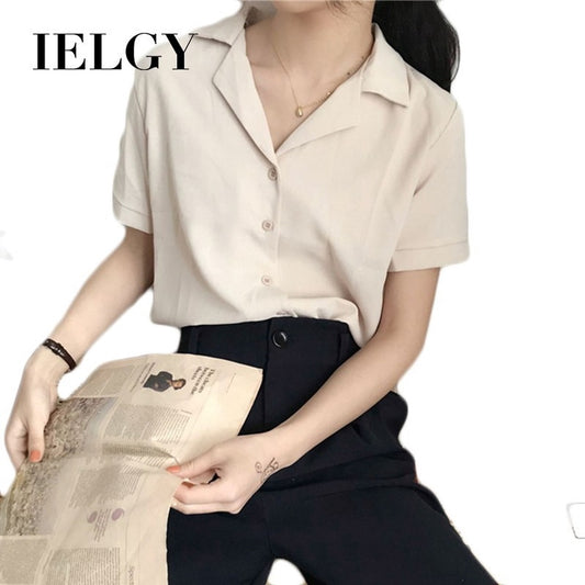 IELGY Women's Shirt Korean Temperament Chiffon Short Sleeve Loose Top