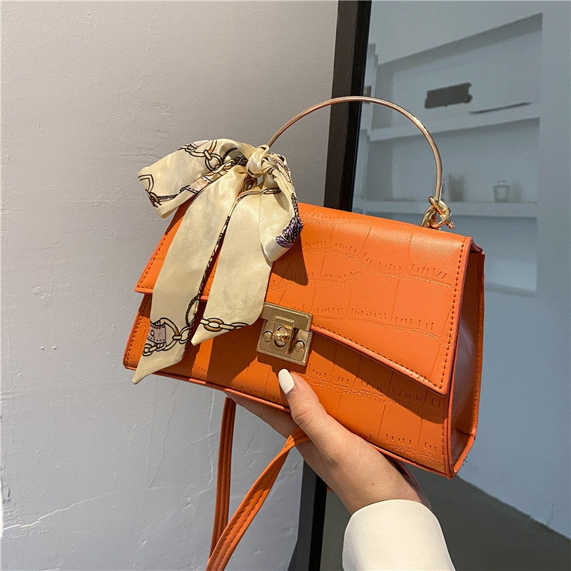 IELGY retro lock stone pattern silk scarf fashion messenger handbag