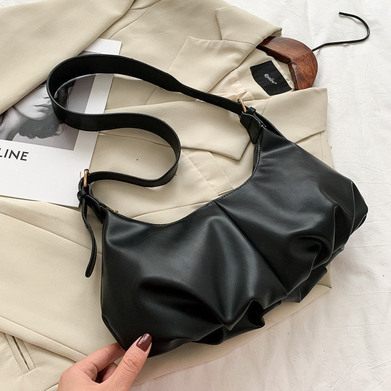 IELGY New niche retro soft leather pleated underarm cloud pleated underarm all-match crossbody shoulder bag