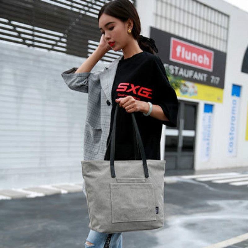 IELGY Women's single shoulder tote bag canvas bag simple literary single shoulder handbag