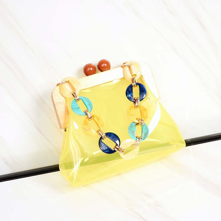 IELGY Korea Acrylic Wood Clip Transparent Jelly Pack Handbag Shoulder Messenger Bag
