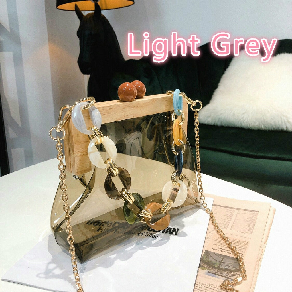 IELGY Korea Acrylic Wood Clip Transparent Jelly Pack Handbag Shoulder Messenger Bag