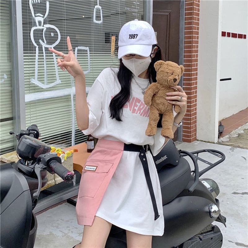IELGY short-sleeved two-piece female design dress trend Large size cover meat suit