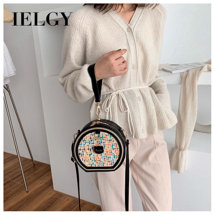 IELGY chain small round stitching handbagshoulder crossbody women simple bag classic street fashion laptop shoulder bag for women