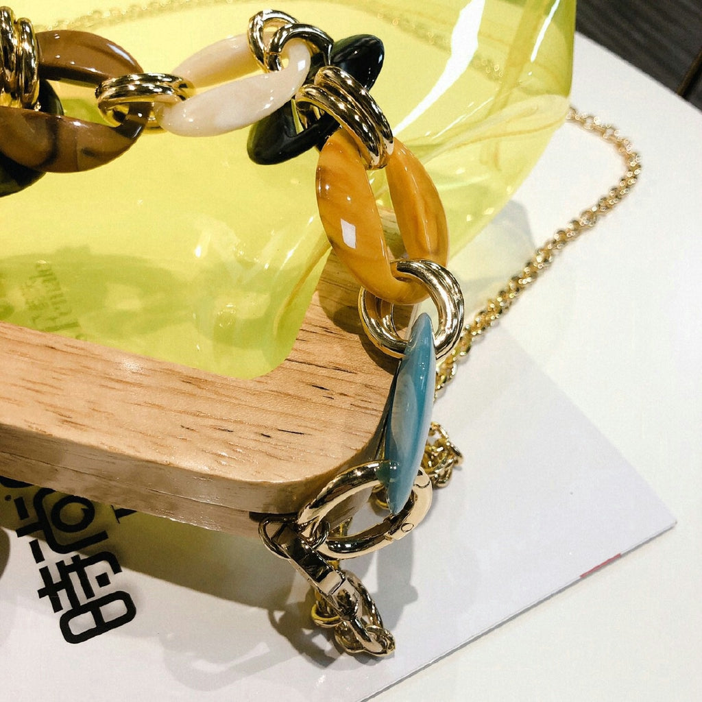 IELGY Korea Acrylic Wood Clip Transparent Jelly Pack Handbag Shoulder Messenger Bag