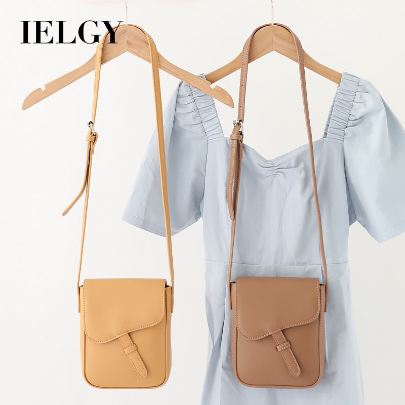 IELGY Korean retro buckle vertical mobile phone bag simple and fashionable one shoulder small square bag net red leisure PU Leather Messenger Bag