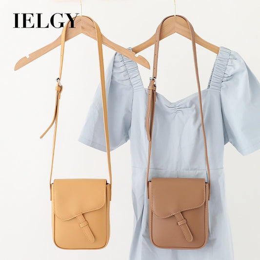 IELGY Korean retro buckle vertical mobile phone bag simple and fashionable one shoulder small square bag net red leisure PU Leather Messenger Bag