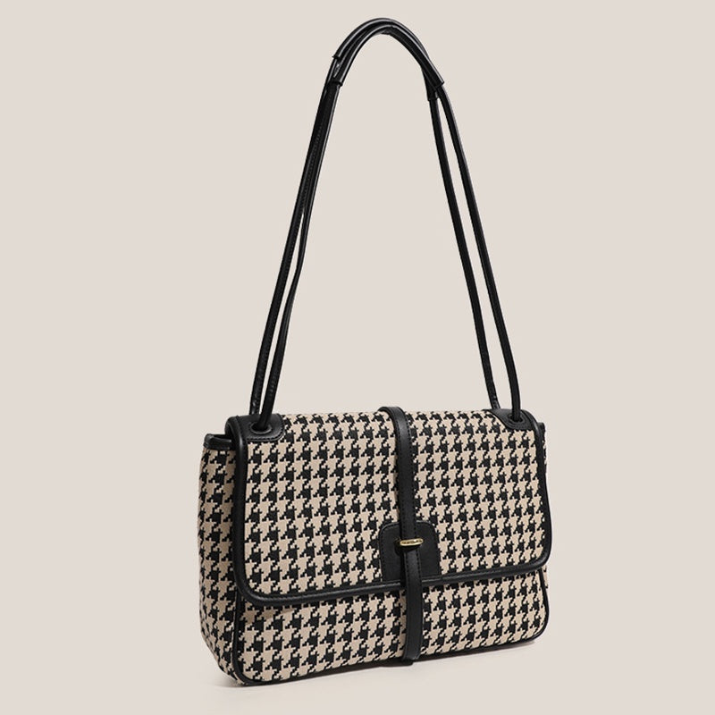IELGY Korean retro one-shoulder small square bag lattice flap