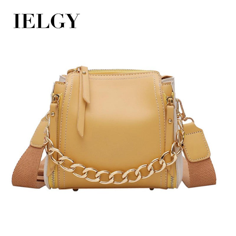 IELGY Contrast Chain Portable Bucket Bag Broadband Shoulder Crossbody Bag