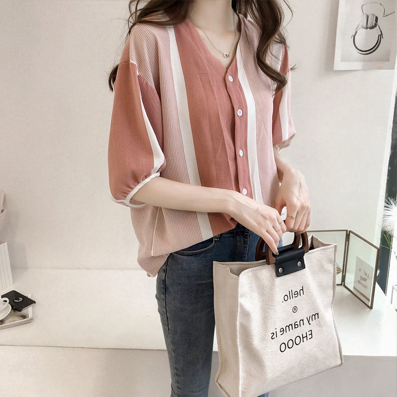 IELGY Women's loose color matching striped shirt
