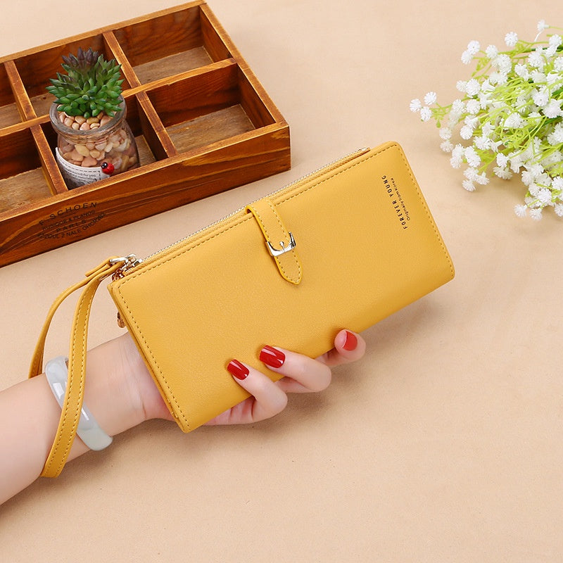 IELGY Simple Atmosphere Women's Wallet Korean Solid Color Large Capacity Wristlet