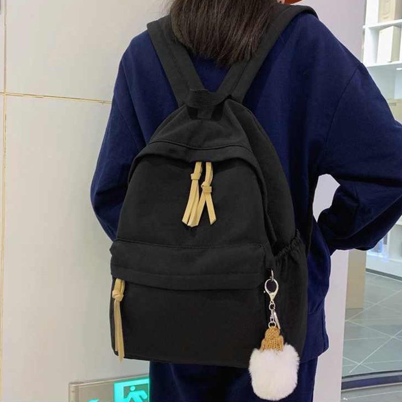 IELGY Korean schoolbag female simple black wild canvas backpack trend