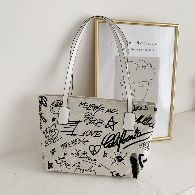 IELGY Commuting Fashion Canvas Tote Horizontal square All-match Portable Casual Woman's Shoulder bag