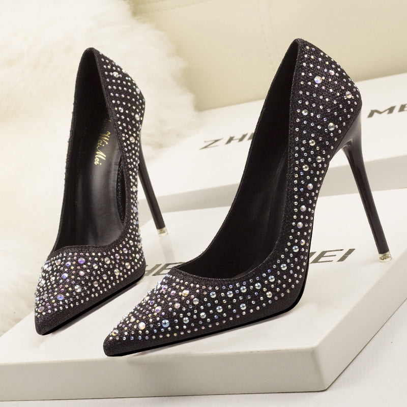 IELGY Women's fashion sweet and elegant 11cm stiletto heels with pointed diamond wedding shoes