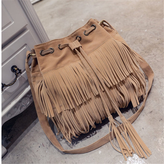 New women bag tassel bucket bag shoulder bag