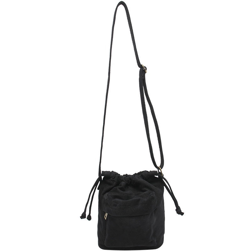 IELGY Korean version Women's bag multi-color optional large capacity canvas drawstring zipper crossbody bucket bag shoulder bag small cloth bag