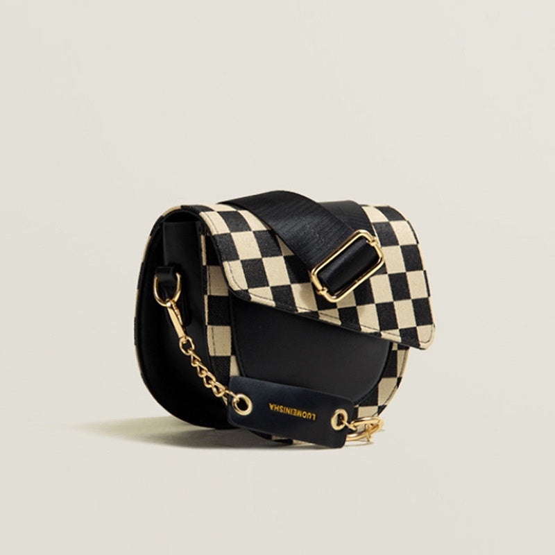 IELGY ladies street wide shoulder strap wild checkerboard messenger bag
