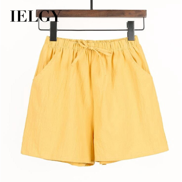 IELGY Loose linen cotton linen large size student sports casual shorts female wide leg pants