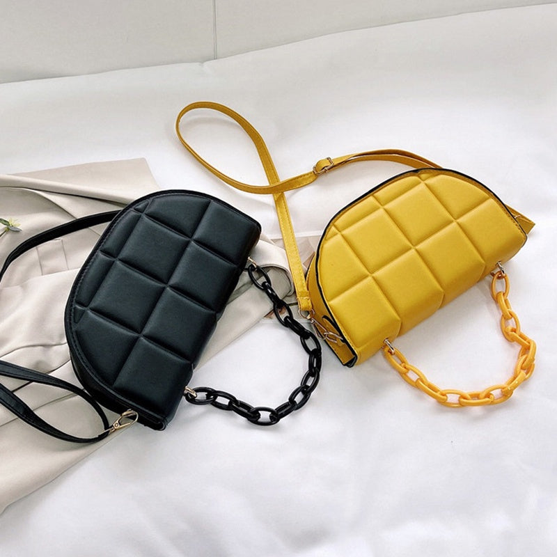 IELGY Fashion Crossbody Saddle Bag Casual Simple Pure Color Chain Semicircle