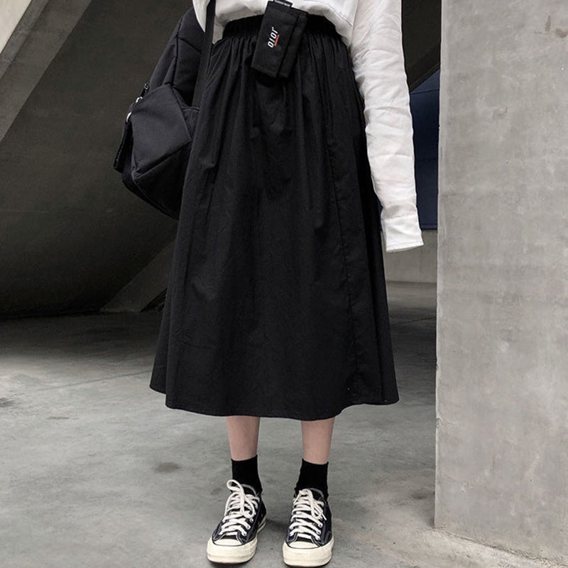 IELGY solid color loose skirt Korean style high waist A-line