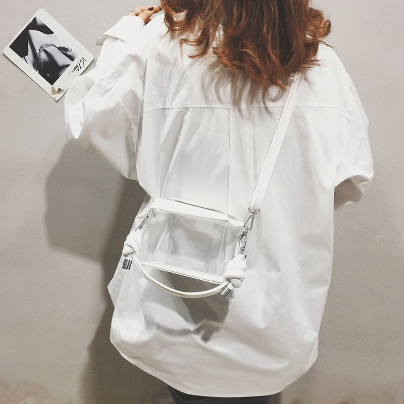 IELGY transparent small square box plastic shoulder slung handbag