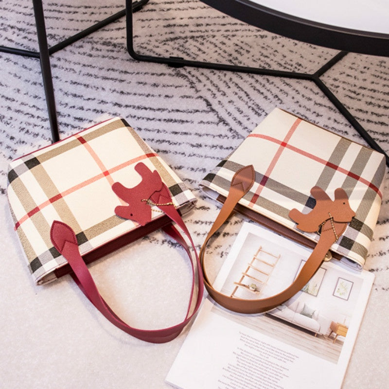 IELGY Change Storage Scottish check Everyday Fashion Light Makeup Brown small bag Print Women's handbag
