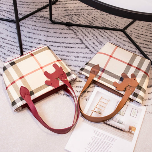 IELGY Change Storage Scottish check Everyday Fashion Light Makeup Brown small bag Print Women's handbag